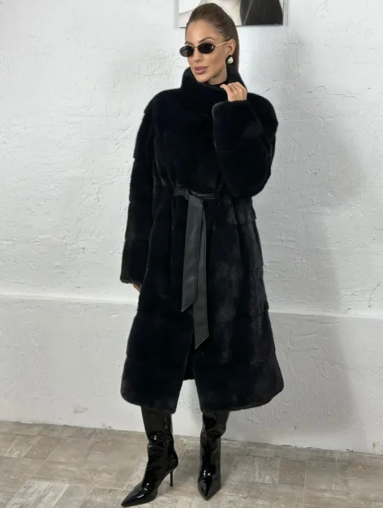 Норка поперечка стойка воротник - цвет инфинити - фото 4