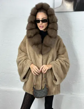 Норка автоледи с капюшоном куница - цвет пастель - фото 5