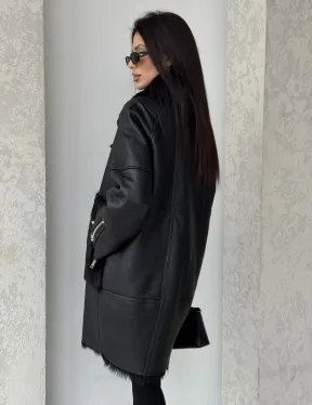 Черная дубленка на тоскане - фото 2