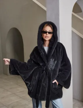 Норка графит роспуск с капюшоном летучая мышь - фото 3