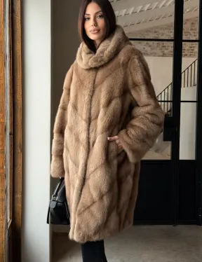 Норковая шуба с капюшоном - цвет пастель - фото 4