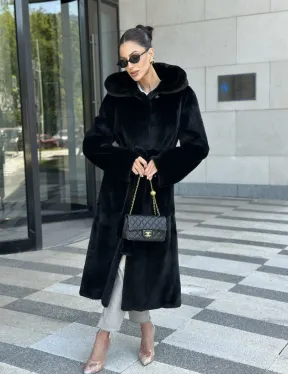 Шуба норка BLACKGLAMA с капюшоном - фото 5