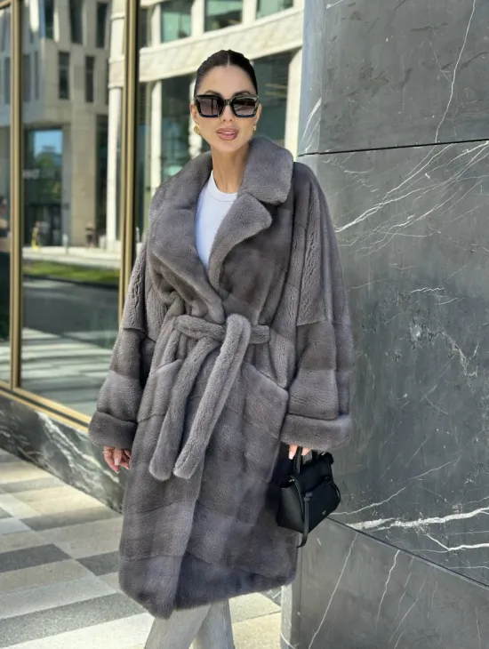 Норковая шуба в цвете сапфир - фото 6