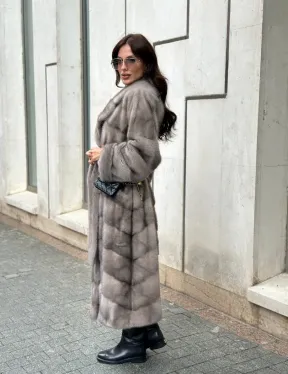 Шуба из норки  серого цвета - сапфир с английским воротником - фото 13