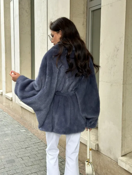 Шуба норковая летучая мышь - цвет джинс - фото 10