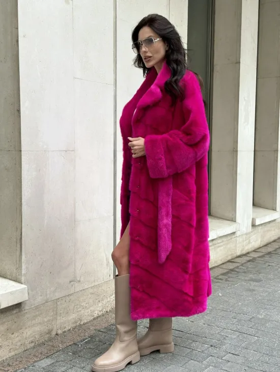 Фуксия шуба из меха аукционной норки - фото 6