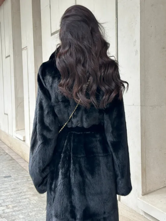 Черная норковая шуба NAFA MINK с поясом в пол - фото 3
